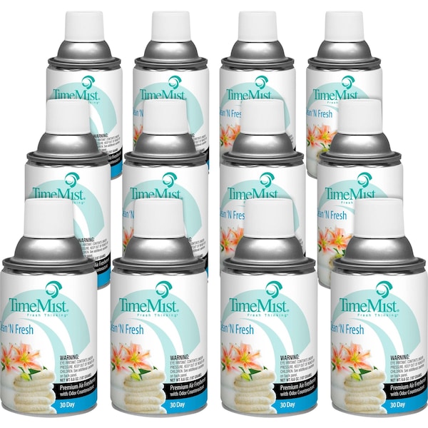 Timemist Aerosol Frag, f/Metered Dispenser, 6.6 oz, Clean/Fresh, PK 12 TMS1042771CT - main
